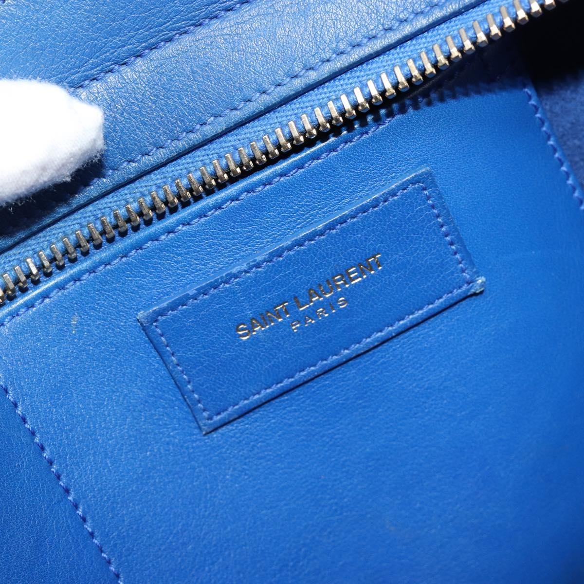 Saint Laurent Classic Y Cabas Leather Blue Leather Tote Bag Bag (Pre-Owned)