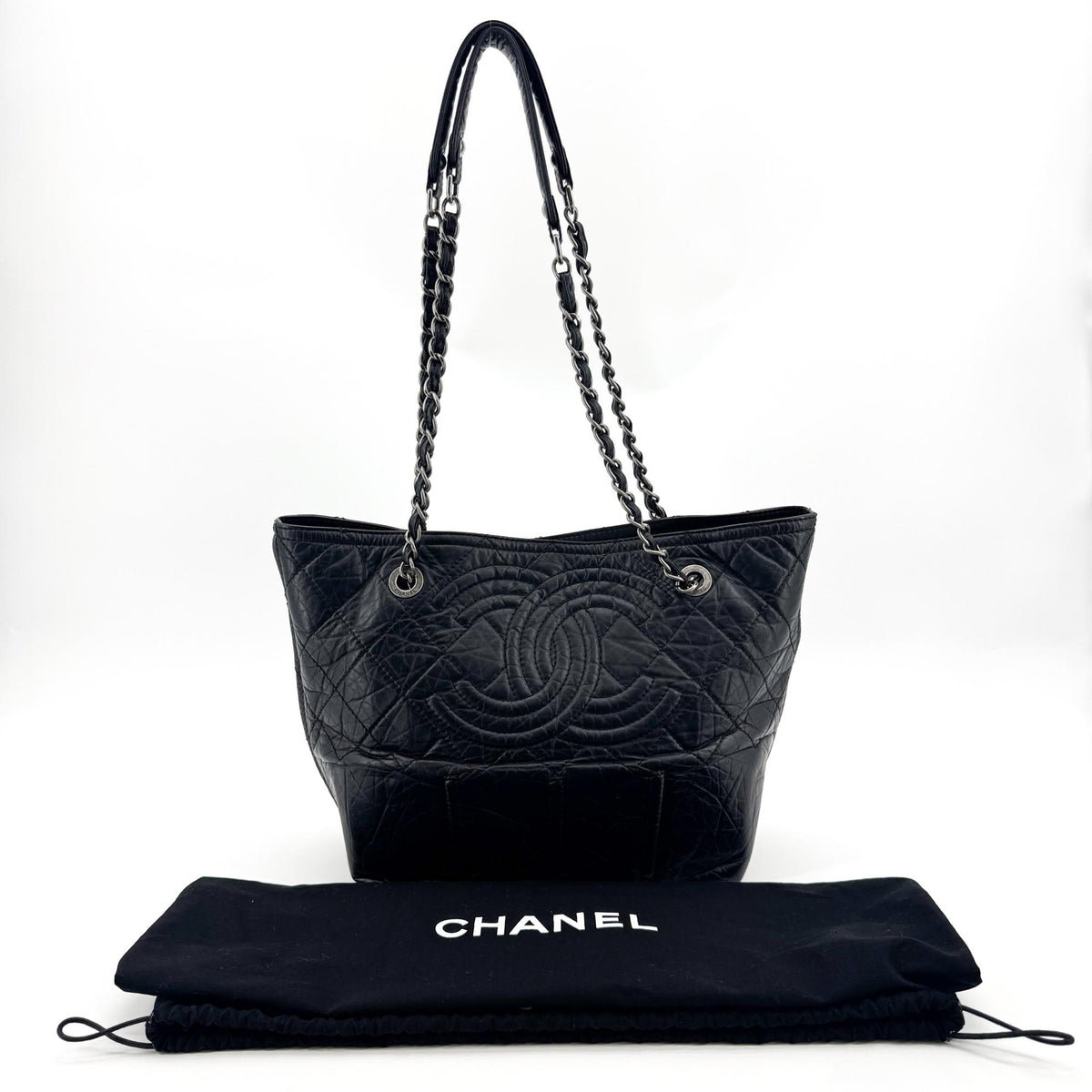 Chanel Cc Crave Quilted Glazed Caviar Black Leather Tote Bag Bag (Pre-Owned)