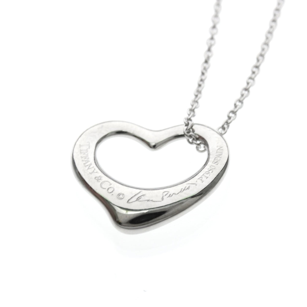 Tiffany & Co. Elsa Peretti Open Heart 5 Diamonds Pendant Platinum And Diamonds Silver Platinum Necklace Jewelry (Pre-Owned)