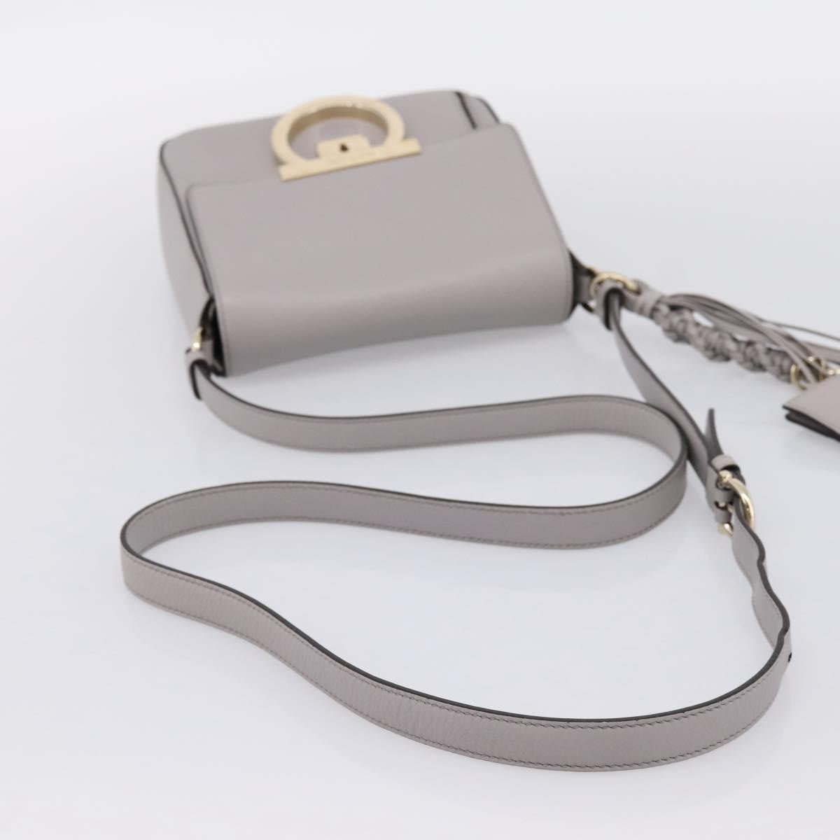 Salvatore Ferragamo Tassel Gancini Lock Flap Leather Gray Leather Shoulder Bag Bag (Pre-Owned)