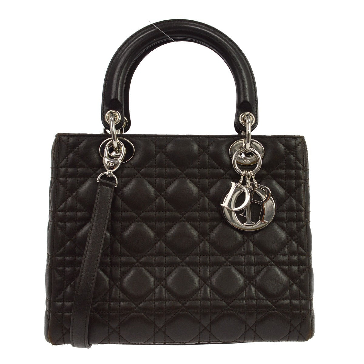 Christian Dior Lady Dior Cannage Quilt Lambskin Brown Leather Handbag (Pre-Owned)