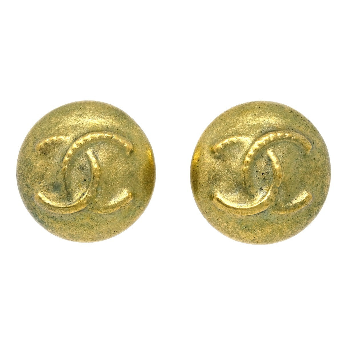 Chanel Vintage Cc Round Clip-On Metal Gold Gold_Plated Earrings Jewelry (Pre-Owned)