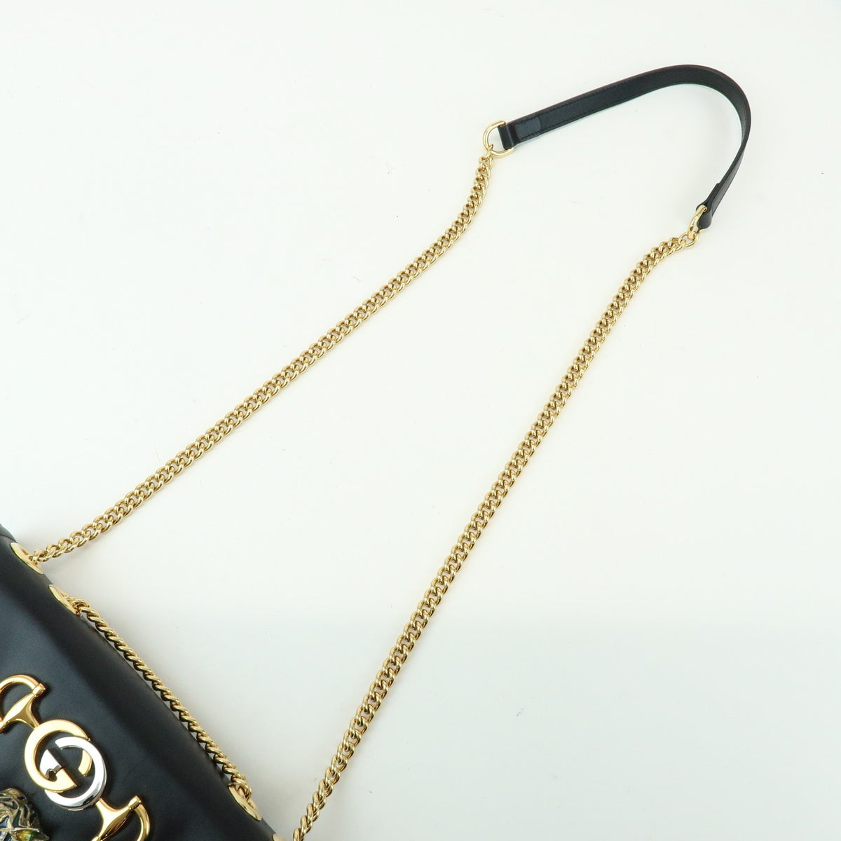 Gucci Rajah Chain Leather Black Leather Tote Bag Bag (Pre-Owned)