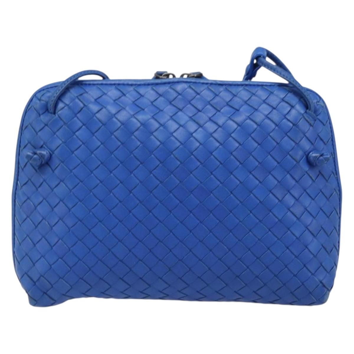 Bottega Veneta Nodini Intrecciato Nappa Blue Leather Shoulder Bag Bag (Pre-Owned)