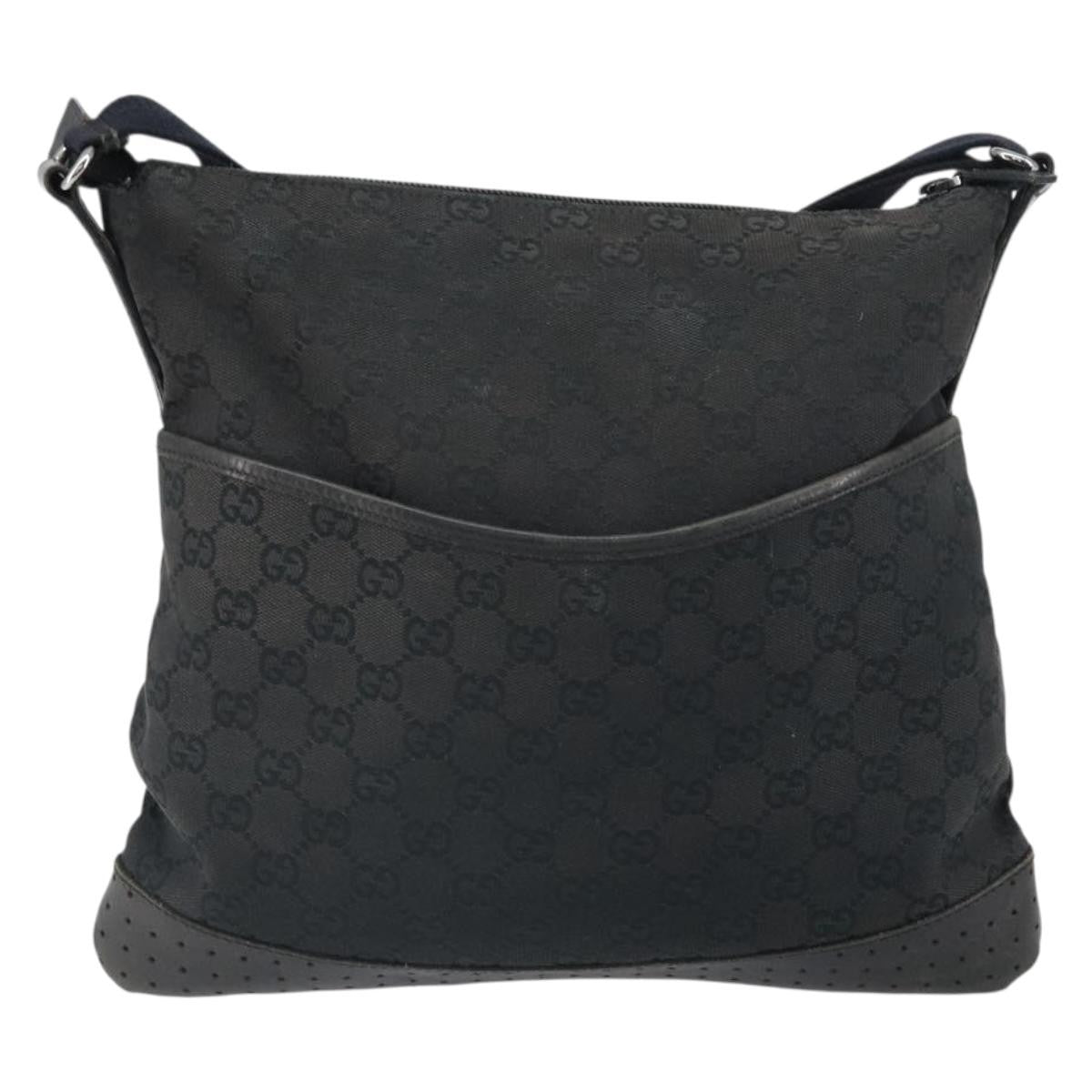 Gucci Zip Messenger Gg Canvas With Perforated Leather Black Canvas Shoulder Bag Bag (Pre-Owned)