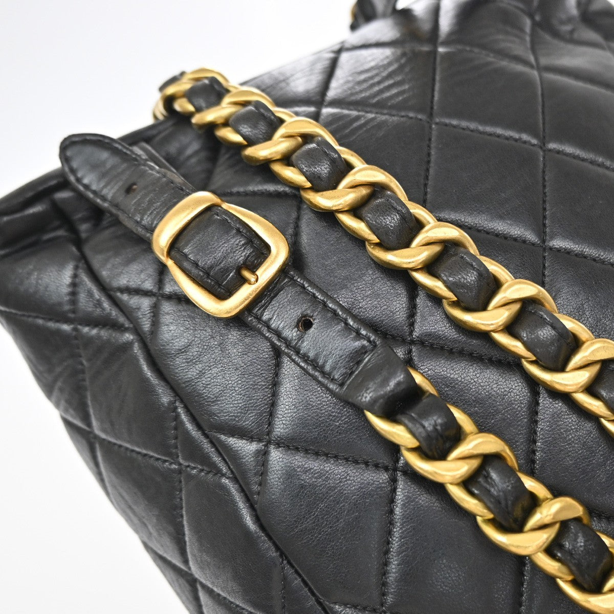 Chanel Duma Drawstring Quilted Leather Black Leather Backpack Bag (Pre-Owned)