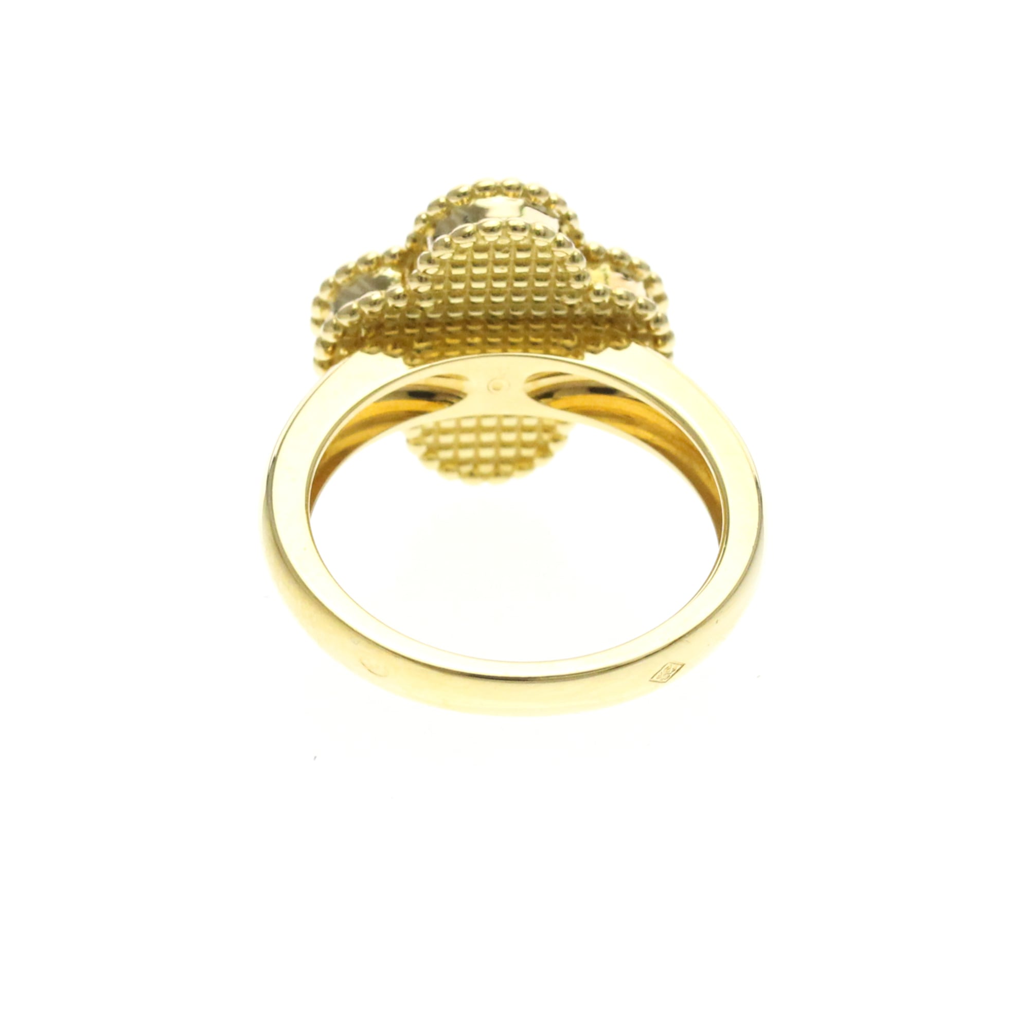 Van Cleef & Arpels Vintage Alhambra 18K Yellow Gold With Carnelian And Diamond Black Yellow_Gold Ring Jewelry (Pre-Owned)