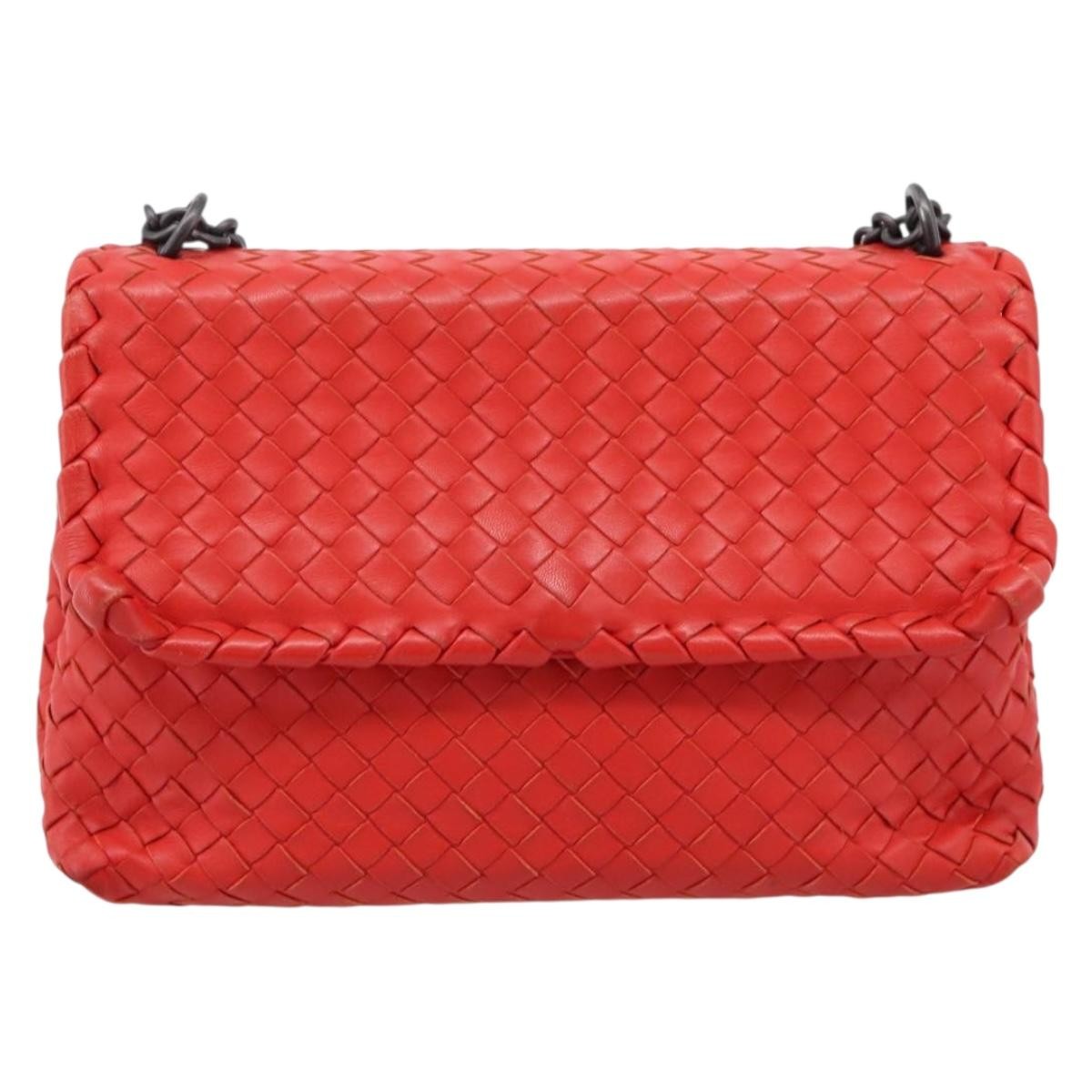 Bottega Veneta Olimpia Intrecciato Nappa Red Leather Shoulder Bag Bag (Pre-Owned)