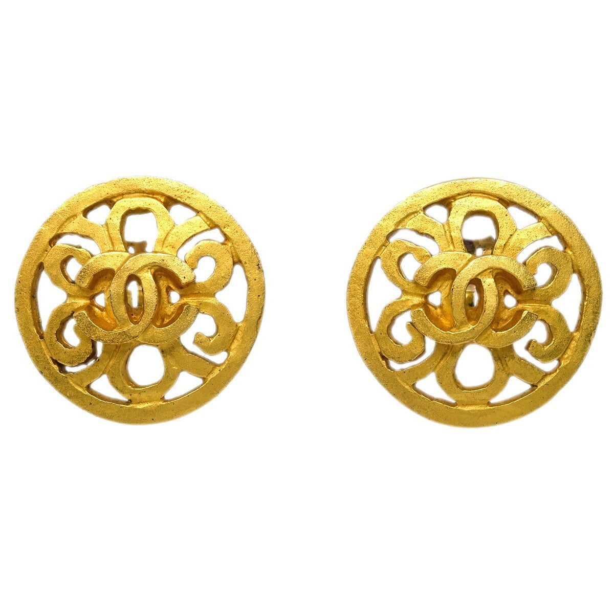 Chanel Vintage Cc Round Clip-On Metal Gold Gold_Plated Earrings Jewelry (Pre-Owned)