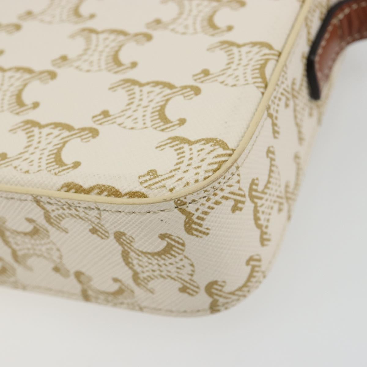 Celine Triomphe Strap Bag Monogram Canvas White Leather Handbag (Pre-Owned)