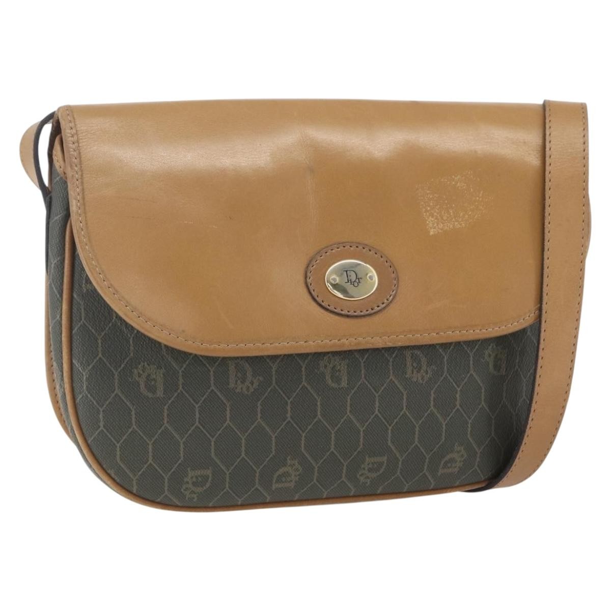 Christian Dior Vintage Honeycomb Flap Canvas And Leather Khaki Canvas Shoulder Bag Bag (Pre-Owned)