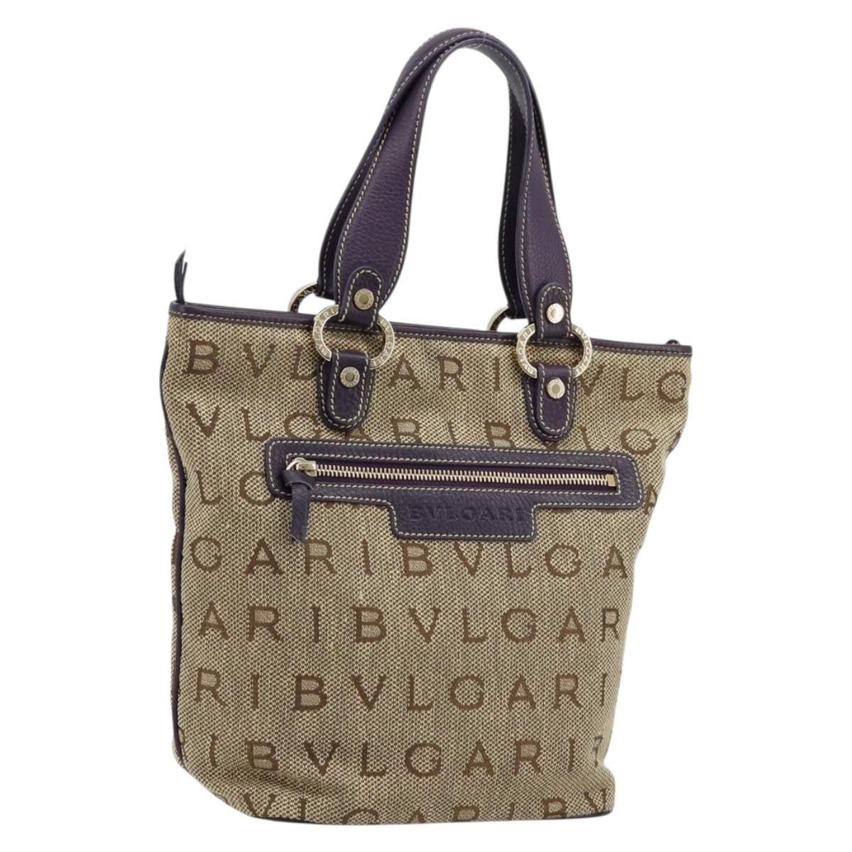 Bvlgari Logomania Canvas Beige Canvas Tote Bag Bag (Pre-Owned)