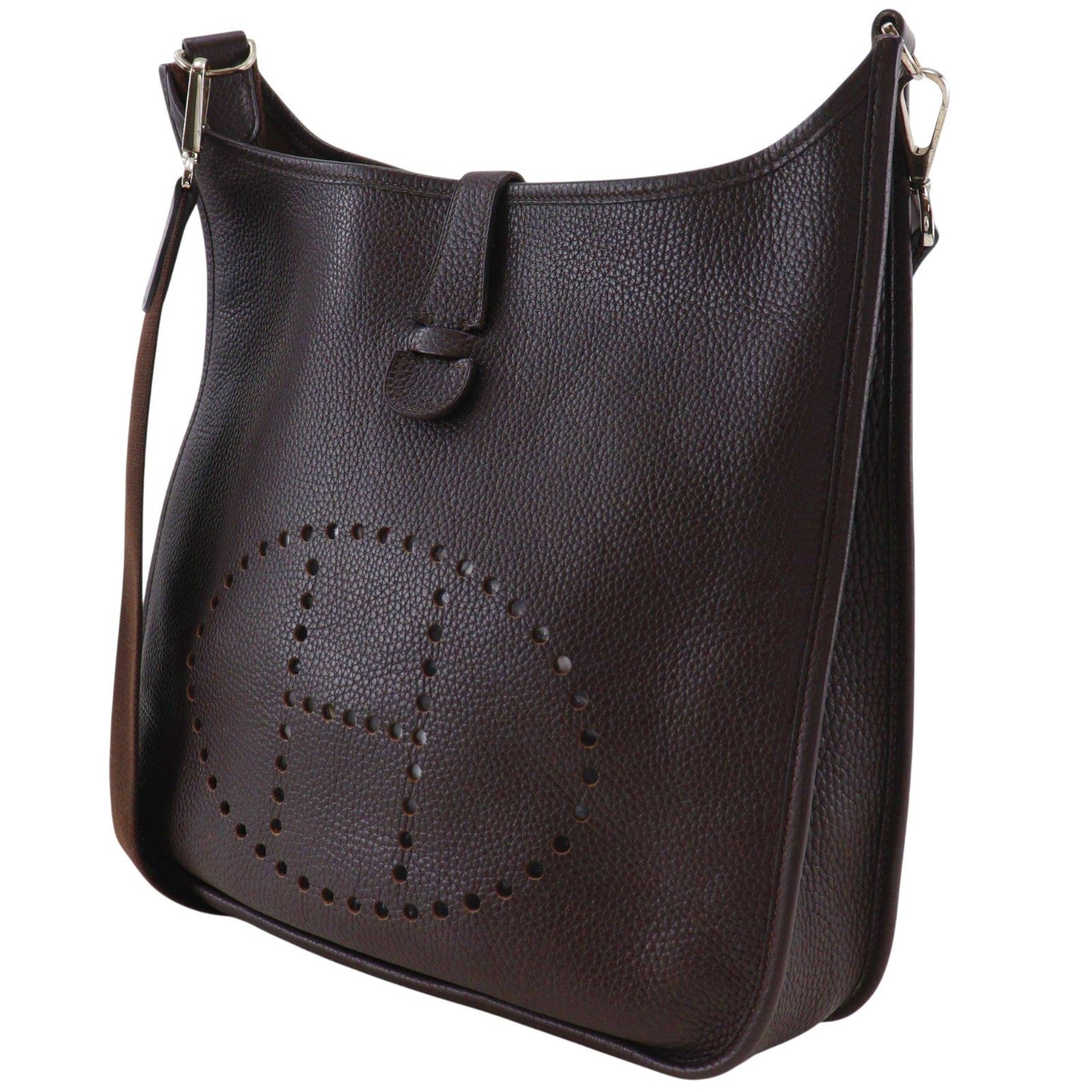 Hermes Evelyne Bag Gen I Clemence Brown Leather Handbag (Pre-Owned)