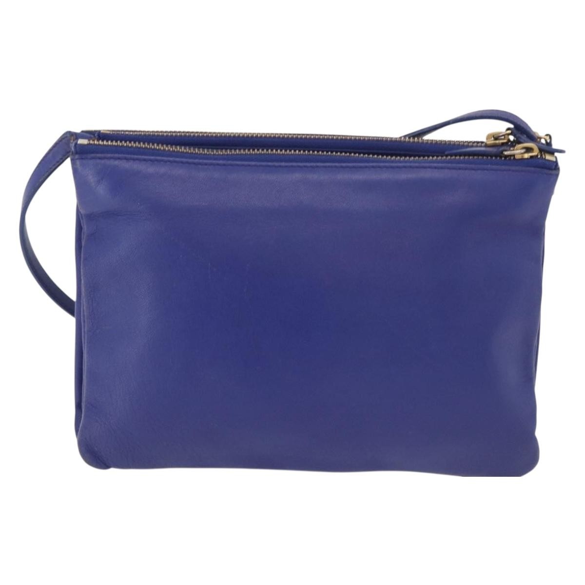 Celine Trio Leather Blue Leather Shoulder Bag Bag (Pre-Owned)