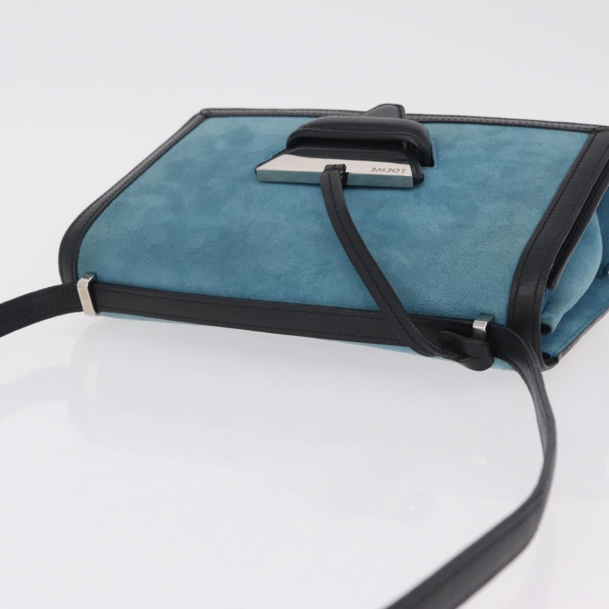 Loewe Barcelona Suede With Leather Blue Suede Shoulder Bag Bag (Pre-Owned)