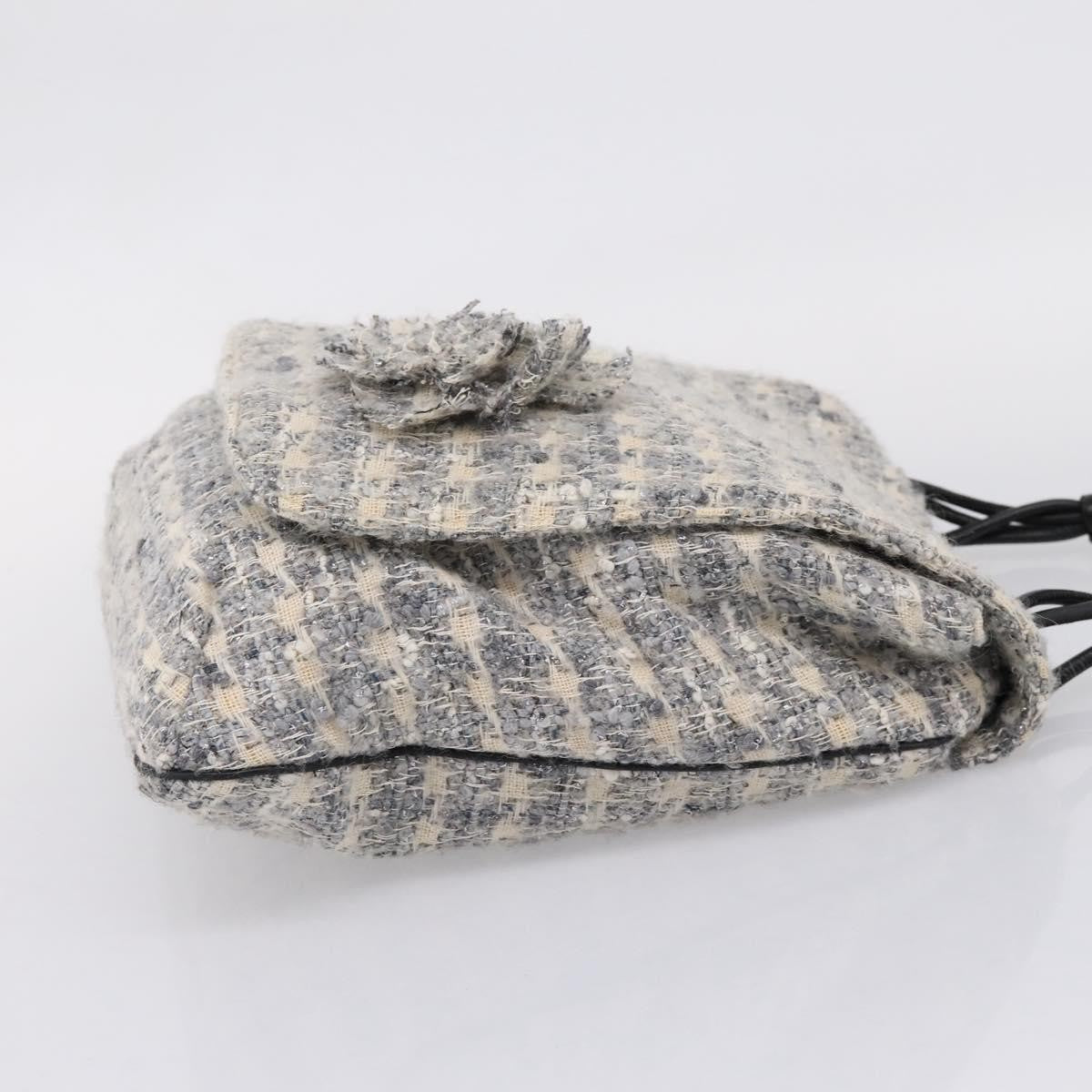 Chanel Camellia Messenger Tweed Gray Canvas Shoulder Bag Bag (Pre-Owned)
