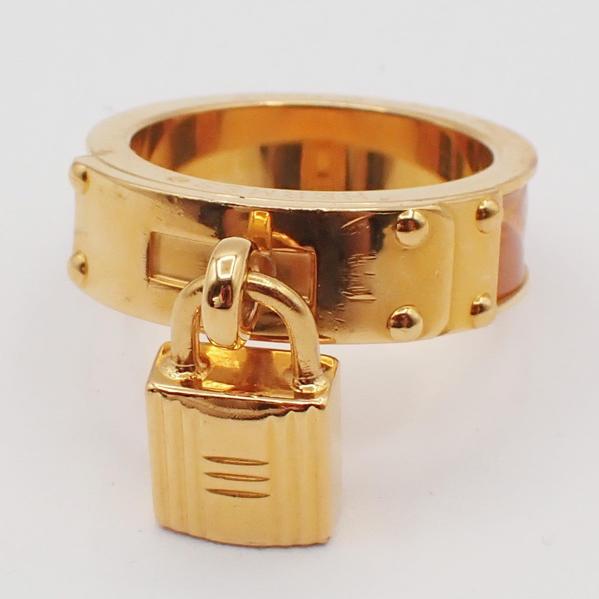 Hermes Kelly Gavroche Gold Plated And Leather Gold Gold_Plated Ring Jewelry (Pre-Owned)