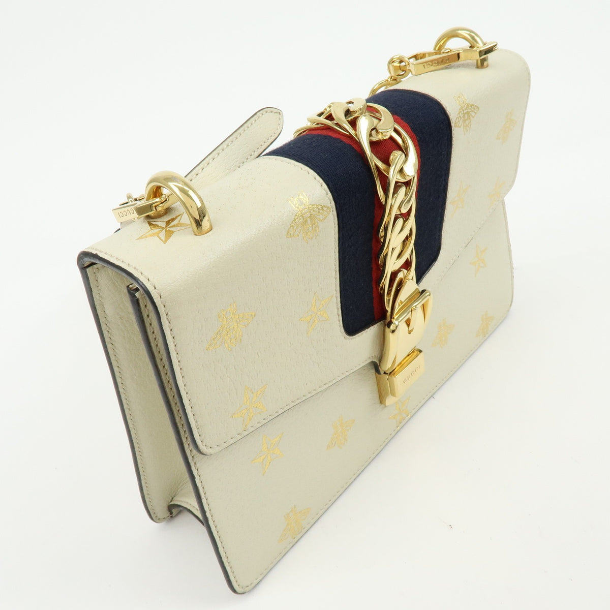 Gucci Sylvie Belt Leather Beige Calfskin Handbag (Pre-Owned)