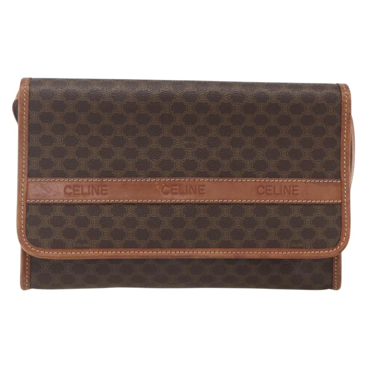 Celine Vintage Macadam Canvas And Leather Brown Canvas Shoulder Bag Bag (Pre-Owned)
