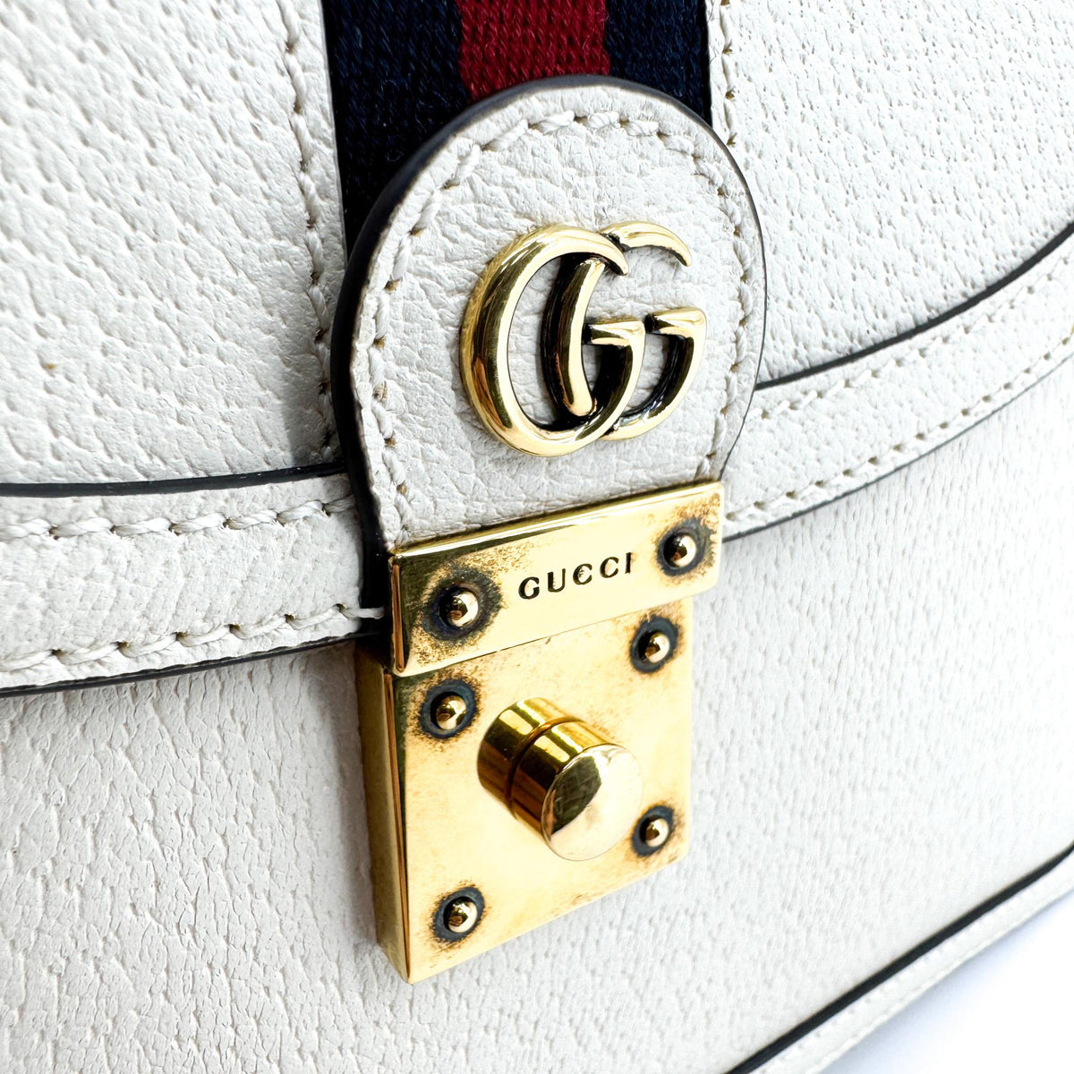 Gucci Ophidia Flap Top Handle Leather White Leather Handbag (Pre-Owned)