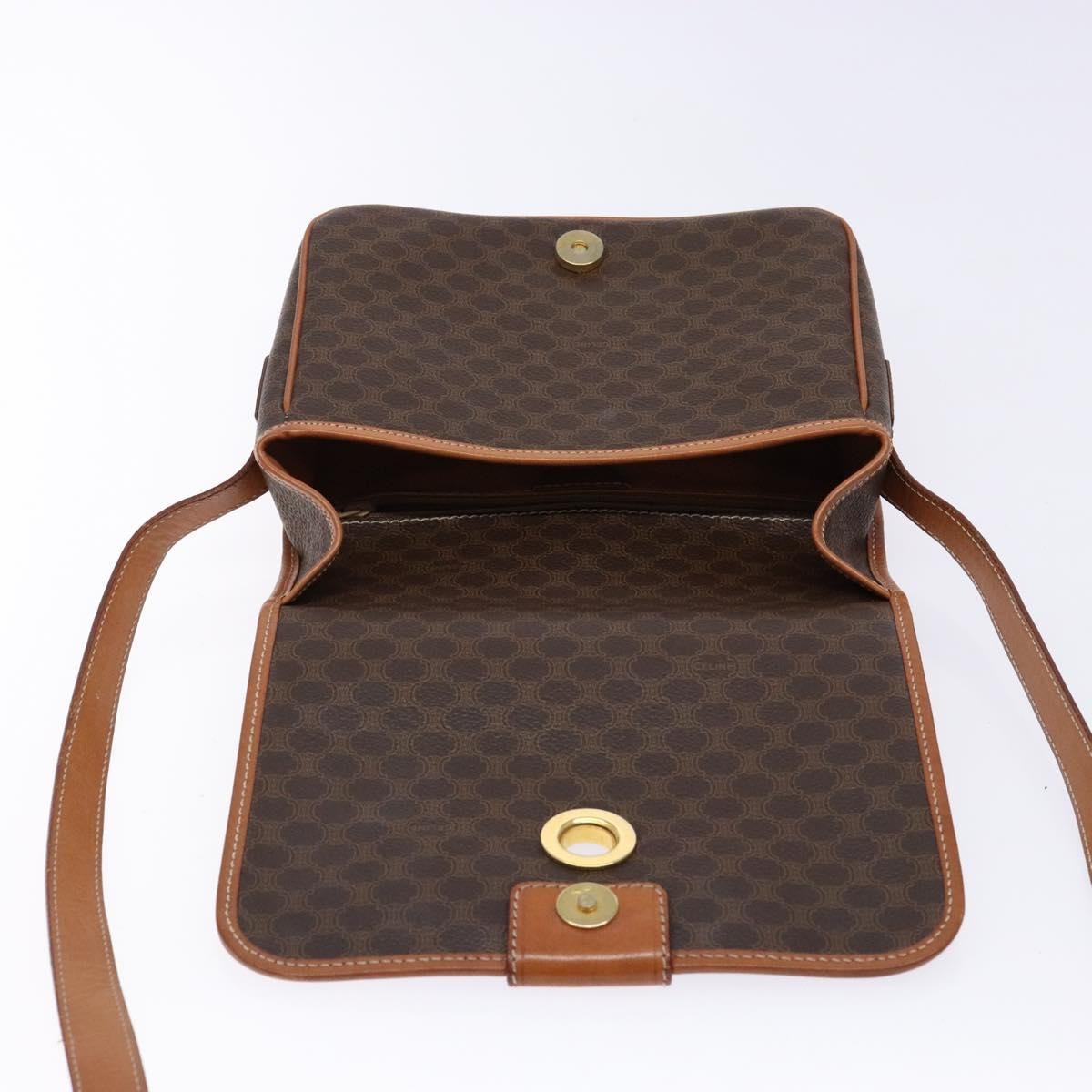 Celine Macadam Shoulder Pvc Leather Brown Canvas Bag (Pre-Owned)