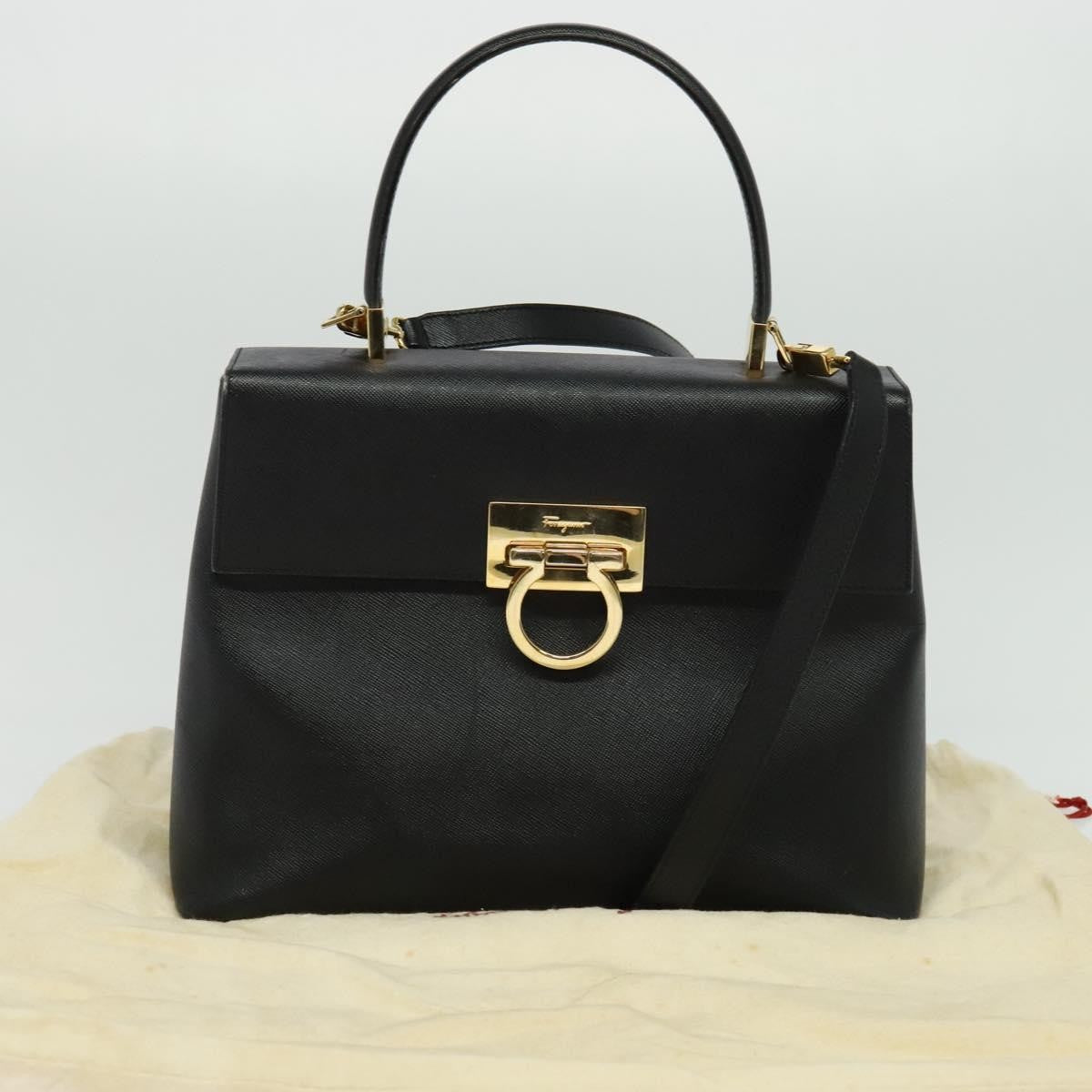 Salvatore Ferragamo Gancini Convertible Top Handle Leather Black Leather Handbag (Pre-Owned)