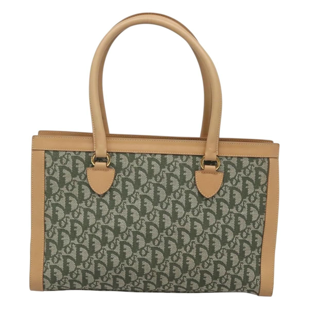 Christian Dior Vintage Trotter Double Pocket Tote Diorissimo Canvas Khaki Canvas Bag (Pre-Owned)