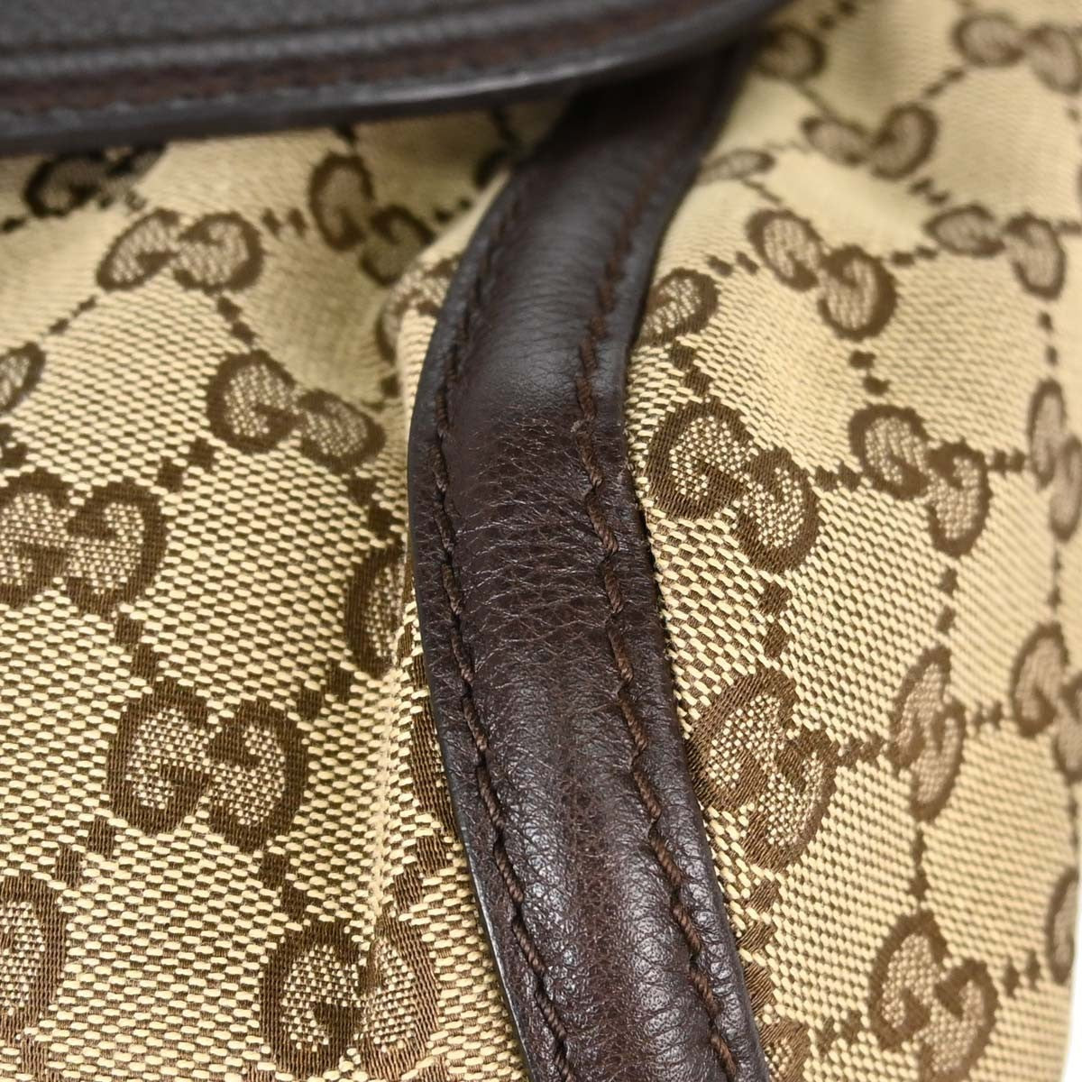 Gucci Techno Horsebit Flap Hobo Leather Beige Canvas Shoulder Bag Bag (Pre-Owned)