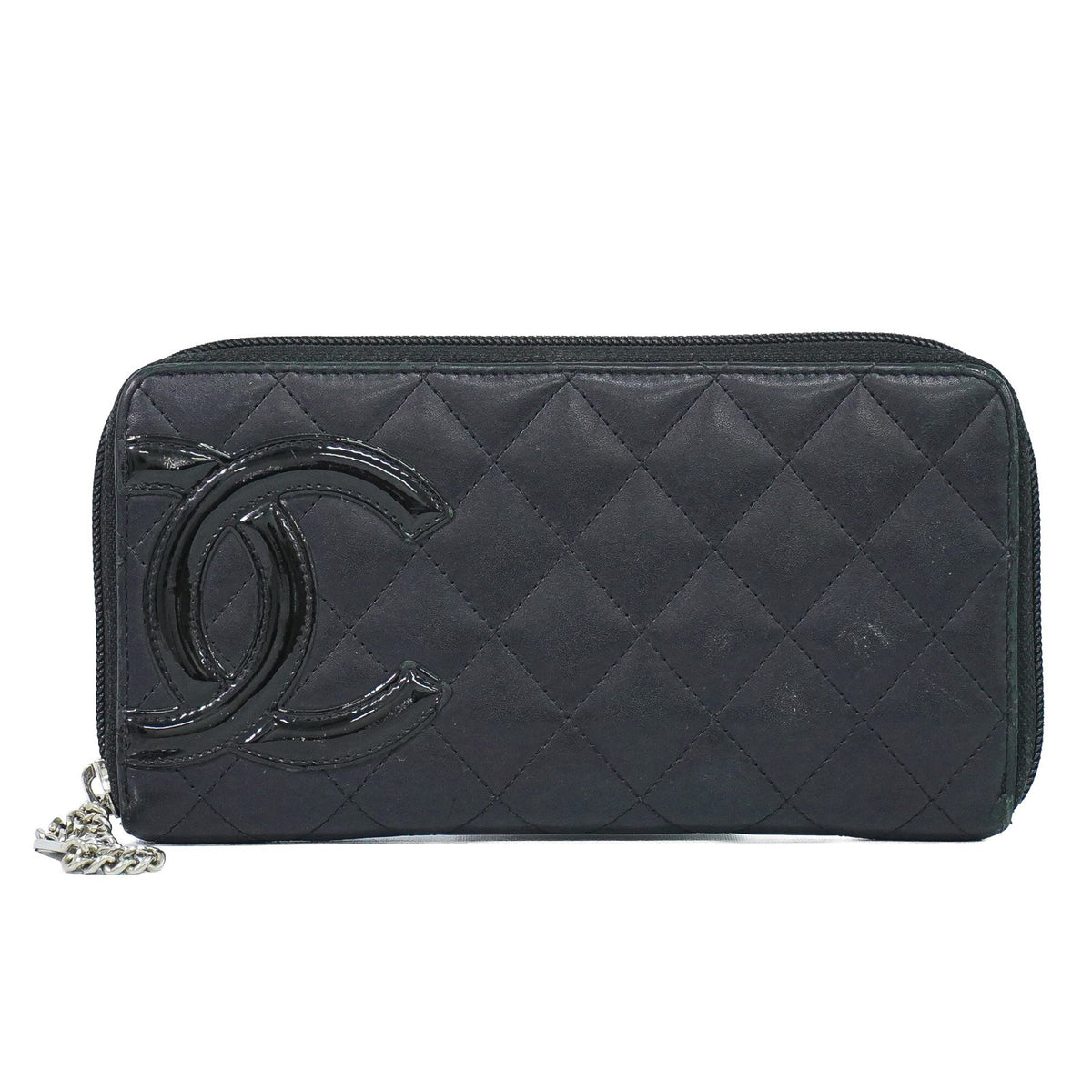 Chanel Cambon Zip Around Quilted Lambskin Black Leather Wallets Accessory (Pre-Owned)