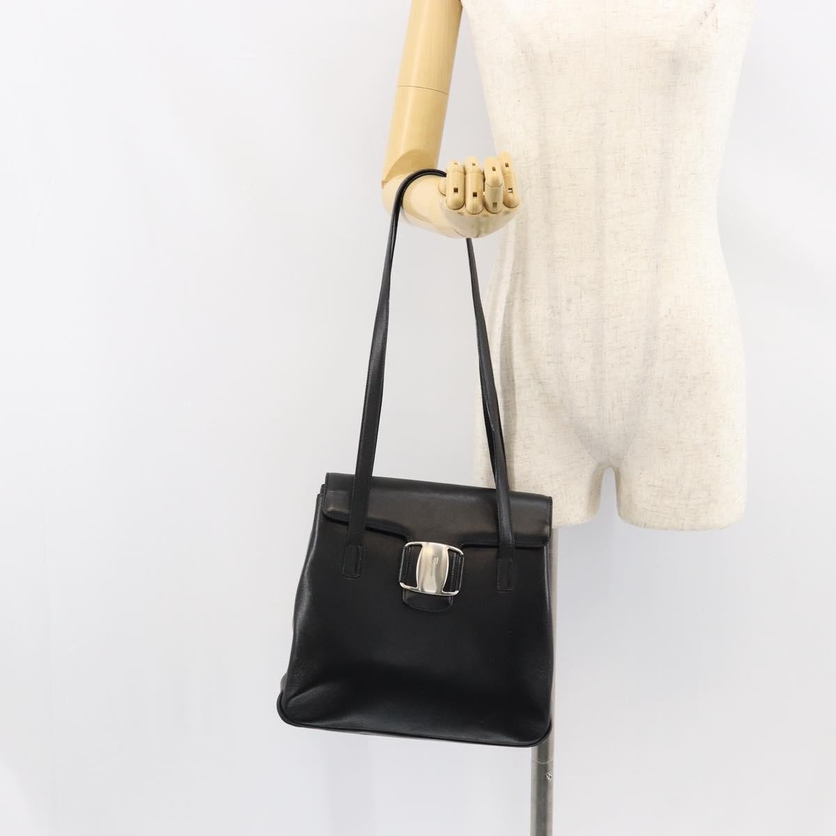 Salvatore Ferragamo Vala Leather Black Leather Tote Bag Bag (Pre-Owned)