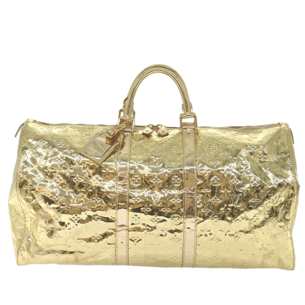 Louis Vuitton Keepall Monogram Miroir Pvc Gold Patent_Leather Travel Bag Bag (Pre-Owned)