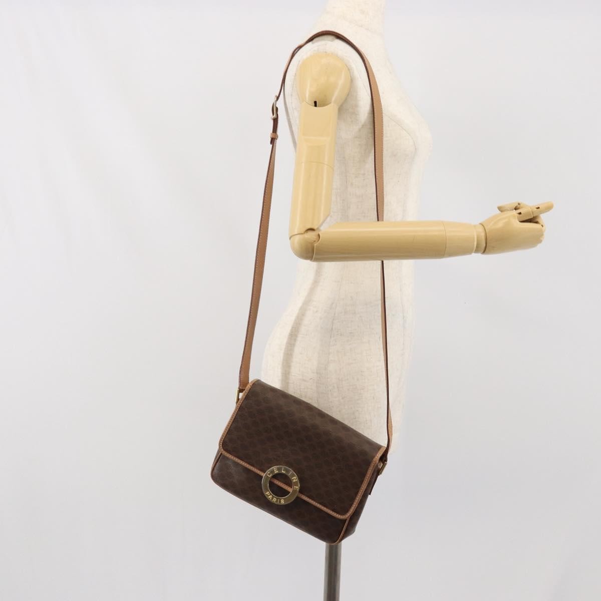 Celine Vintage Macadam Circle Logo Canvas And Leather Brown Pvc Shoulder Bag Bag (Pre-Owned)