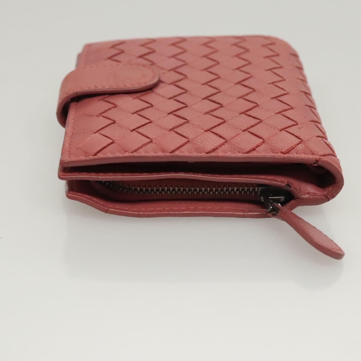 Bottega Veneta Bifold Coin Pocket Card Holder Intrecciato Nappa Pink Leather Wallets Accessory (Pre-Owned)