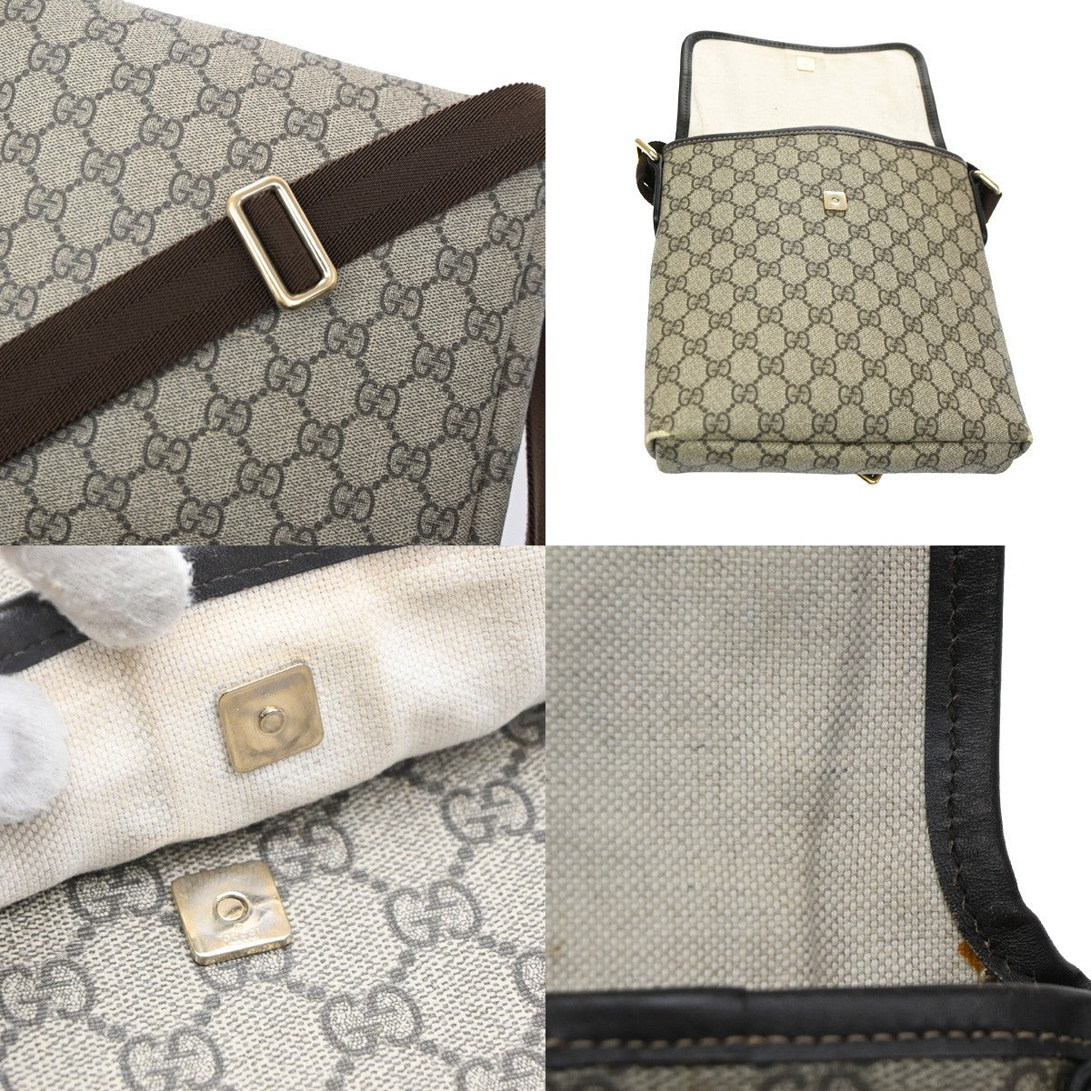 Gucci Flap Messenger Gg Coated Canvas Beige Canvas Crossbody Bag Bag (Pre-Owned)