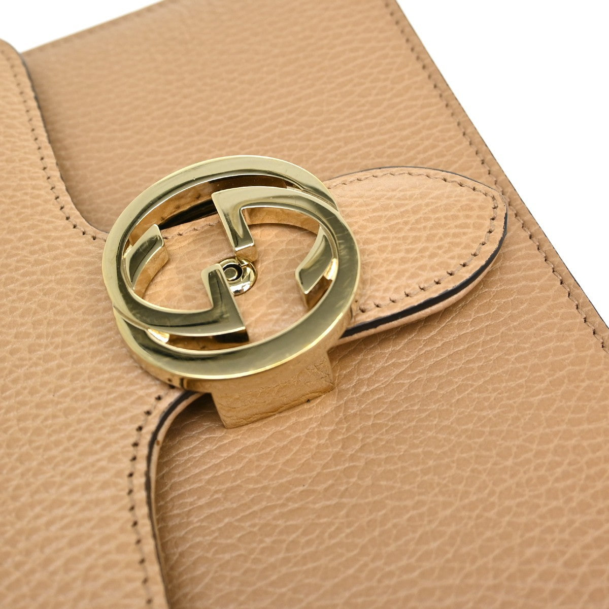 Gucci Interlocking Leather Beige Leather Shoulder Bag Bag (Pre-Owned)