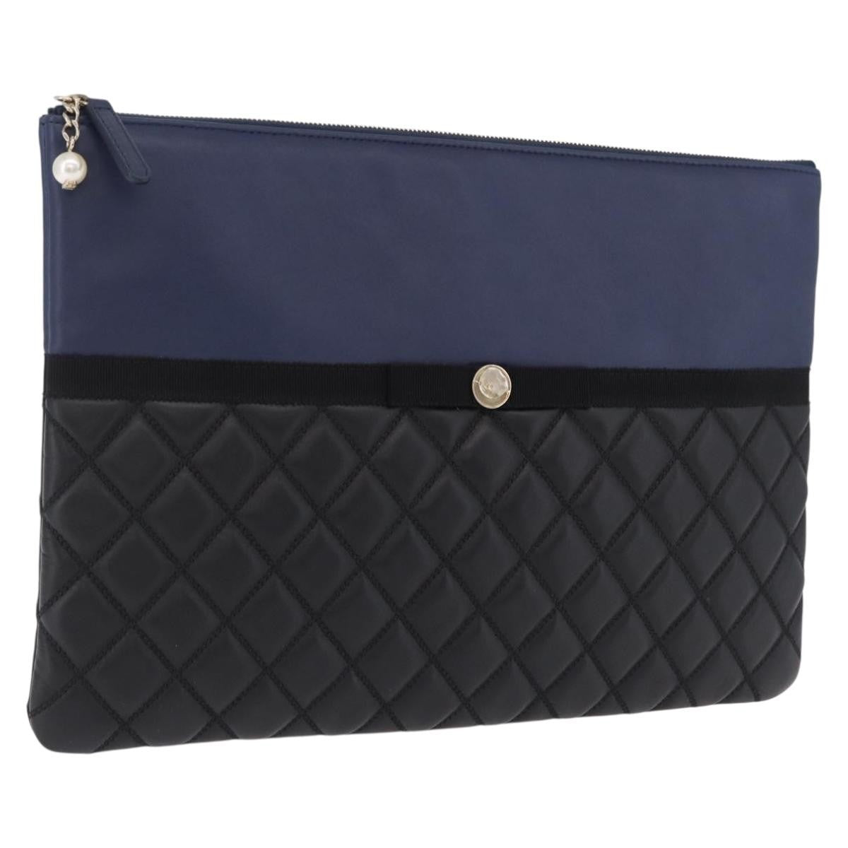 Chanel Bicolor Boy O Case Clutch Lambskin Black Leather Clutche & Pouche Bag (Pre-Owned)