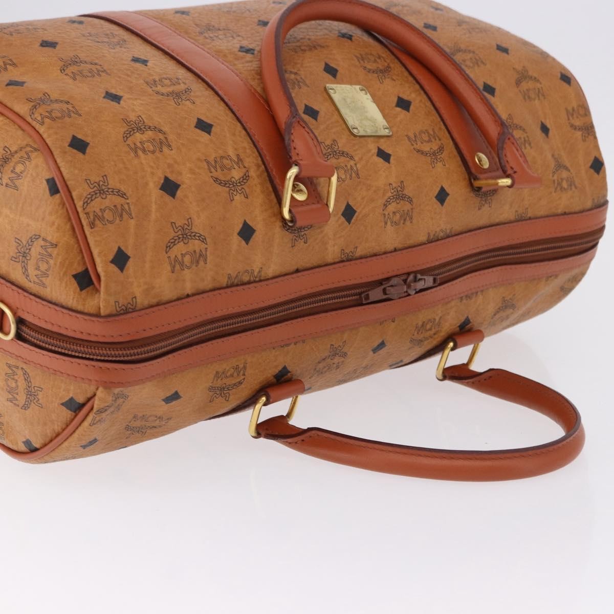 MCM Vicetos Logogram Boston Brown Leather Travel Bag Bag (Pre-Owned)
