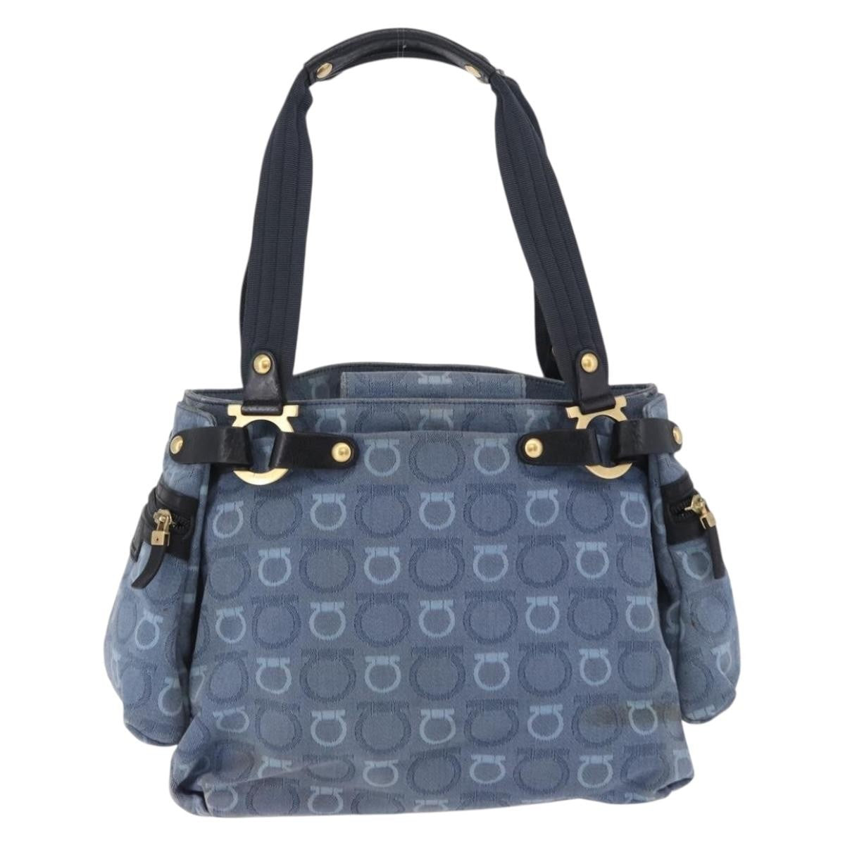 Salvatore Ferragamo Gancini Canvas Navy Canvas Crossbody Bag Bag (Pre-Owned)
