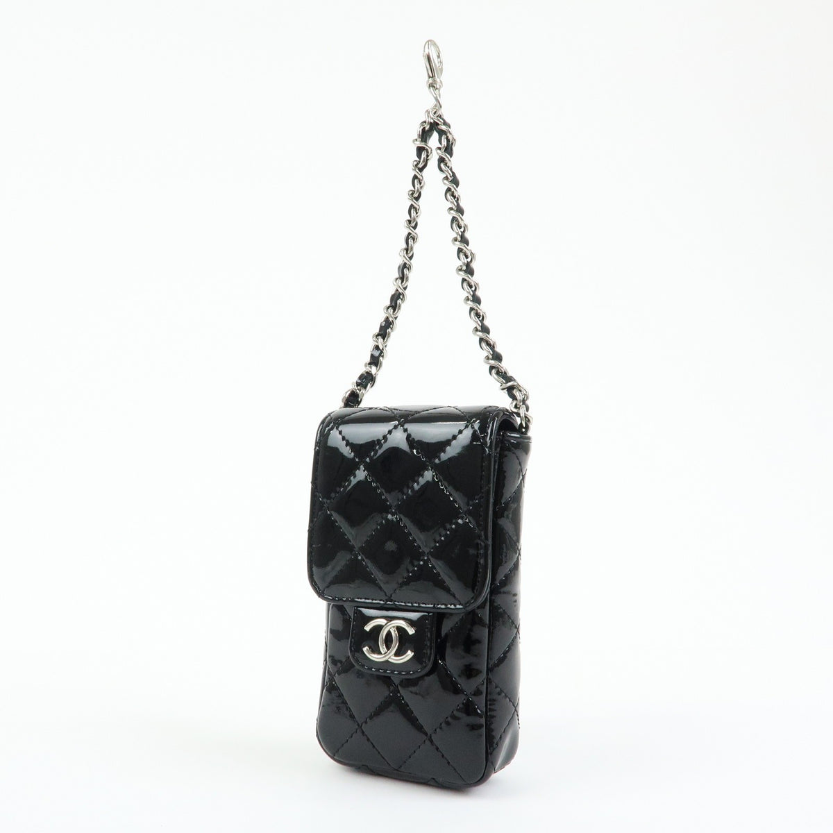 Chanel Cc Chain Phone Holder Quilted Patent Black Patent_Leather Crossbody Bag Bag (Pre-Owned)