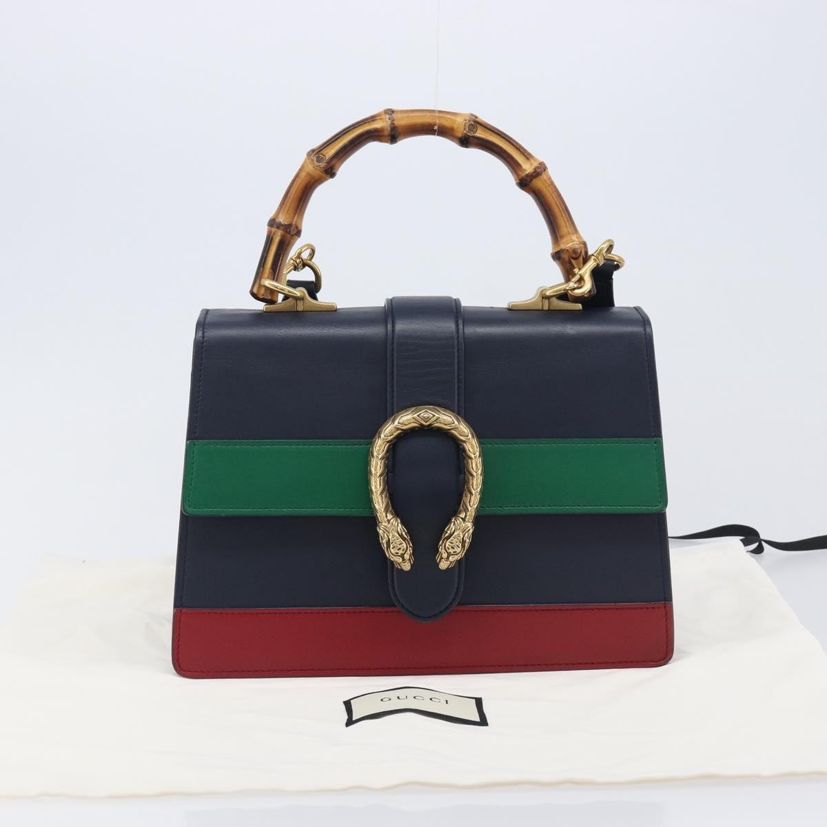 Gucci Dionysus Bamboo Top Handle Leather Navy Leather Handbag (Pre-Owned)