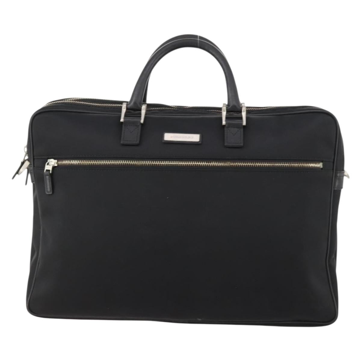 Burberry Front Zip Pocket Convertible Leather Black Nylon Briefcase Bag (Pre-Owned)