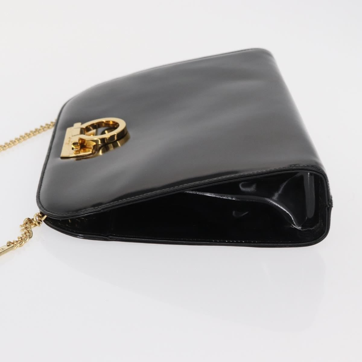 Salvatore Ferragamo Vintage Gancini Chain Patent Leather Black Patent_Leather Shoulder Bag Bag (Pre-Owned)