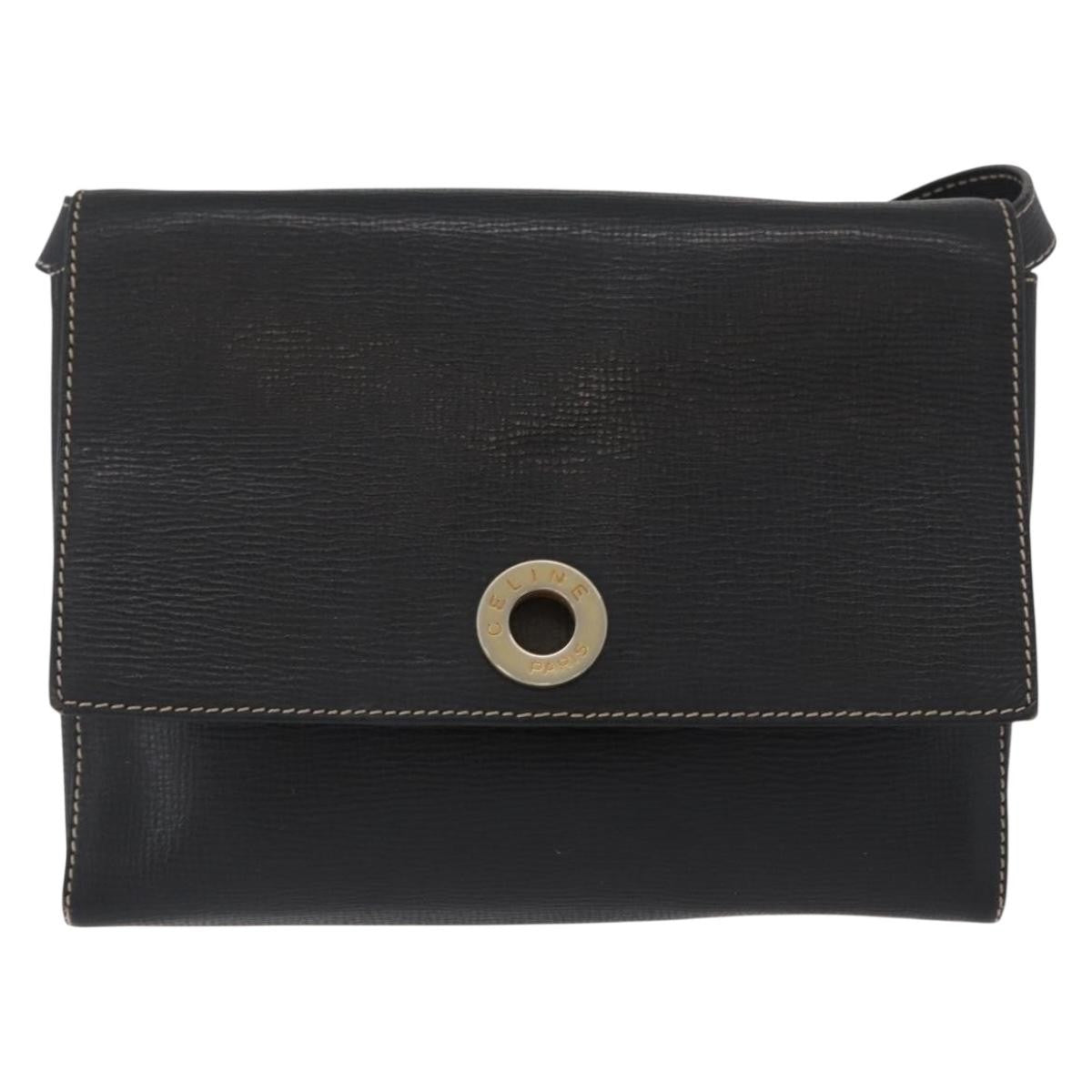 Celine Circle Logo Leather Black Leather Shoulder Bag Bag (Pre-Owned)