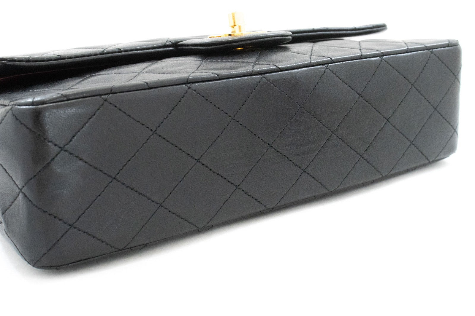 Chanel Classic Flap Lambskin Black Leather Crossbody Bag Bag (Pre-Owned)