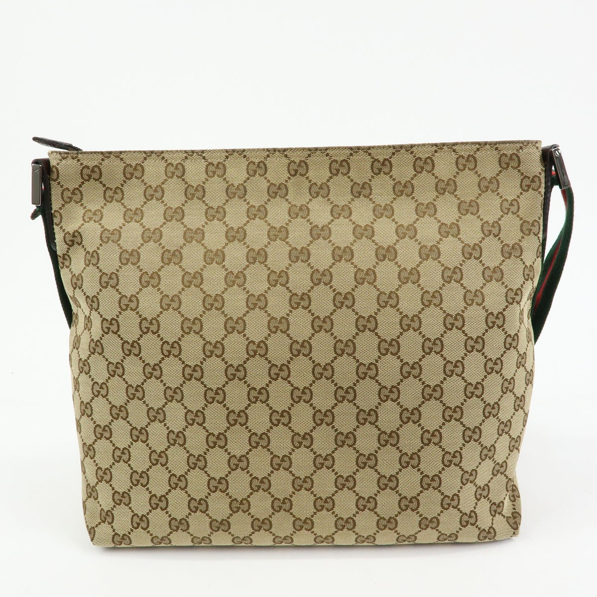 Gucci Web Strap Messenger Gg Canvas Beige Canvas Handbag (Pre-Owned)