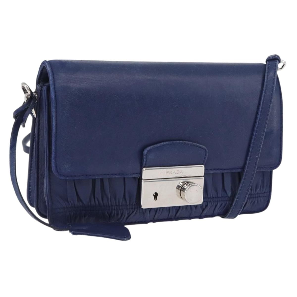 Prada Gaufre Flap Nappa Leather Blue Leather Shoulder Bag Bag (Pre-Owned)