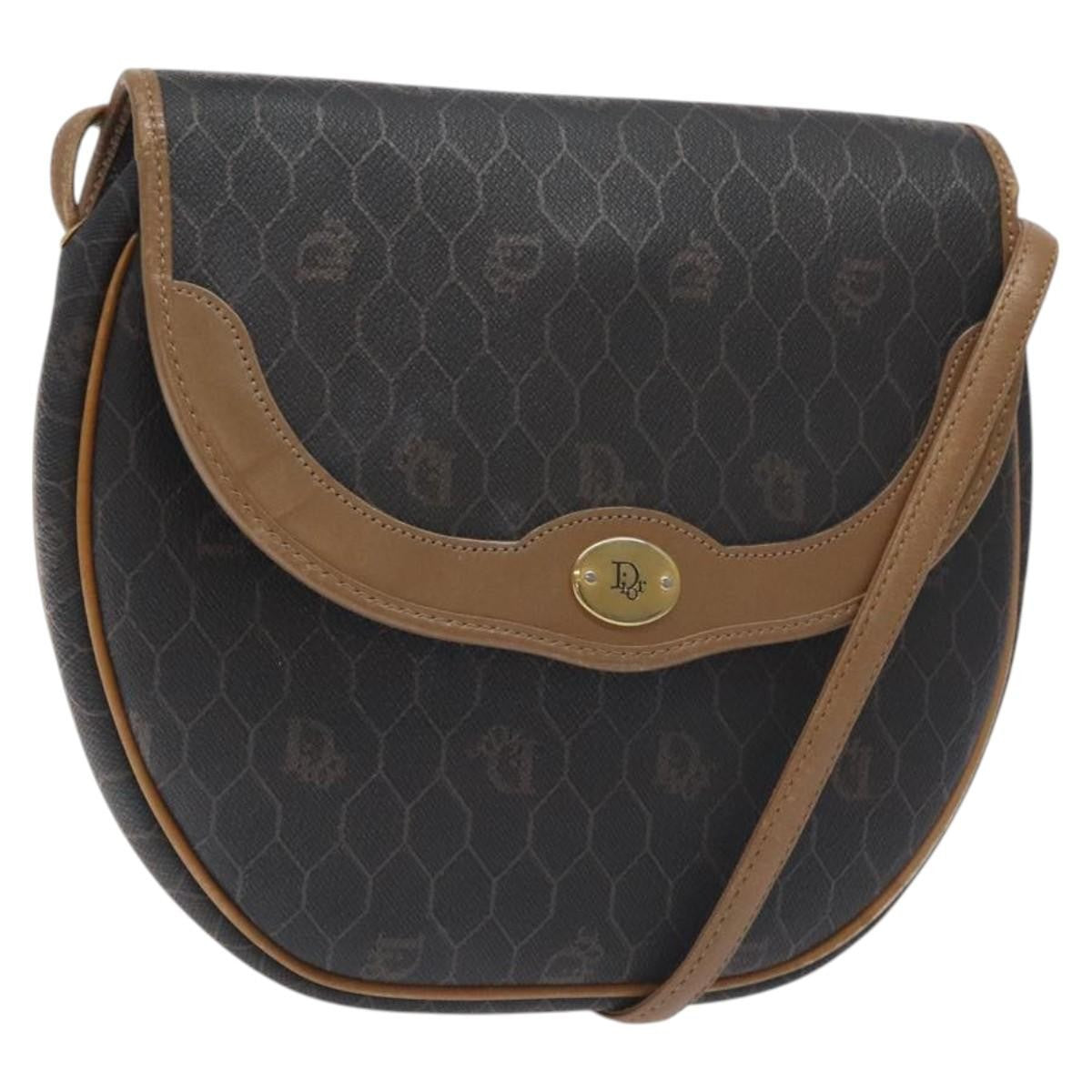 Christian Dior Vintage Honeycomb Flap Coated Canvas Black Canvas Shoulder Bag Bag (Pre-Owned)