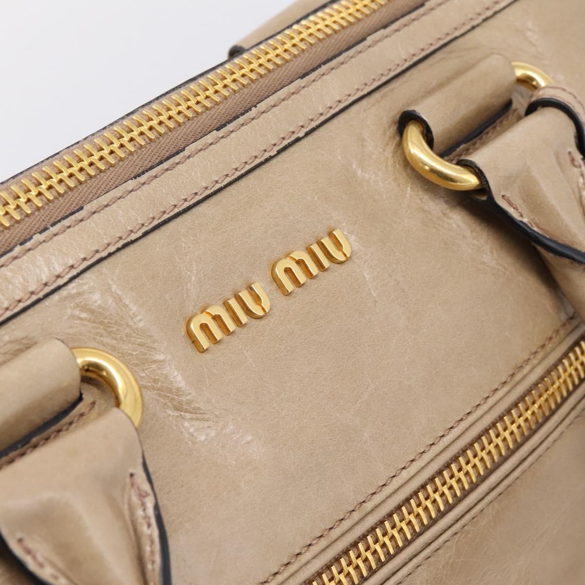 Miu Miu Convertible Bauletto Vitello Shine Beige Leather Handbag (Pre-Owned)