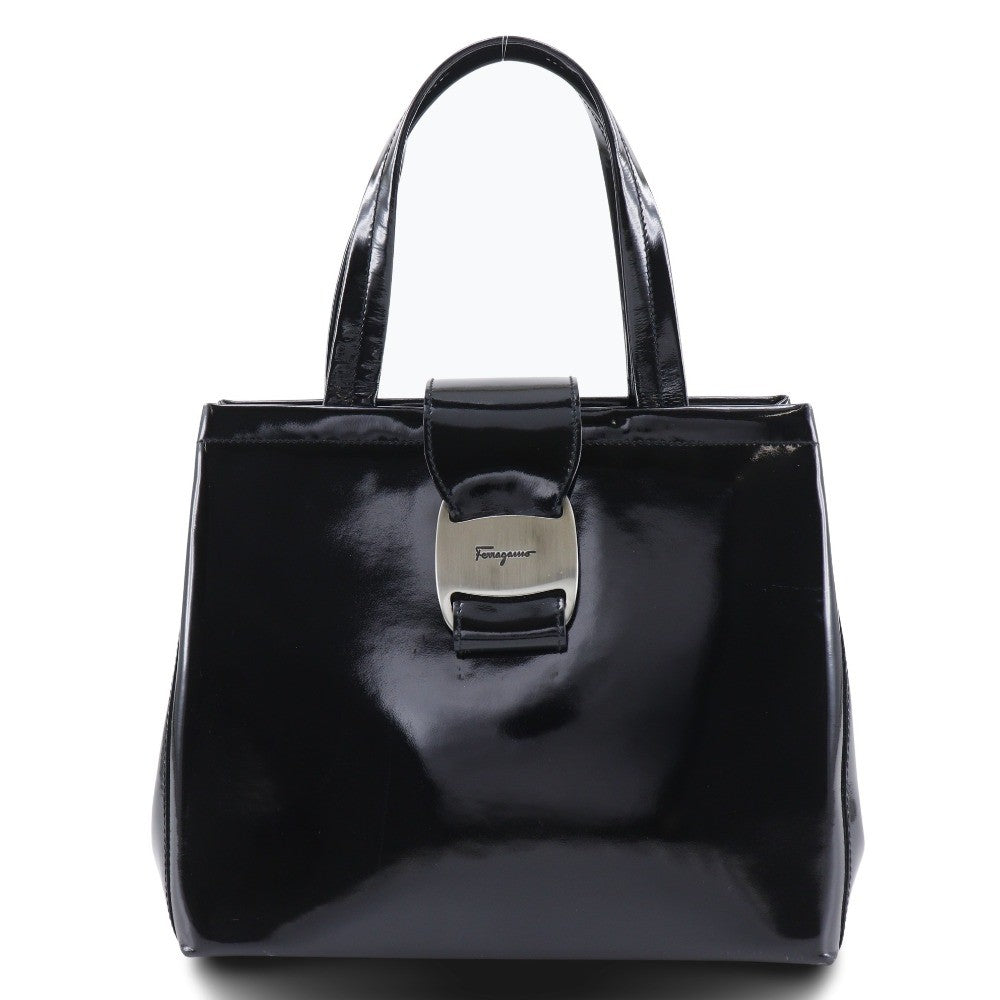 Salvatore Ferragamo Convertible Vara Bow Tote Patent Leather Black Patent_Leather Handbag (Pre-Owned)