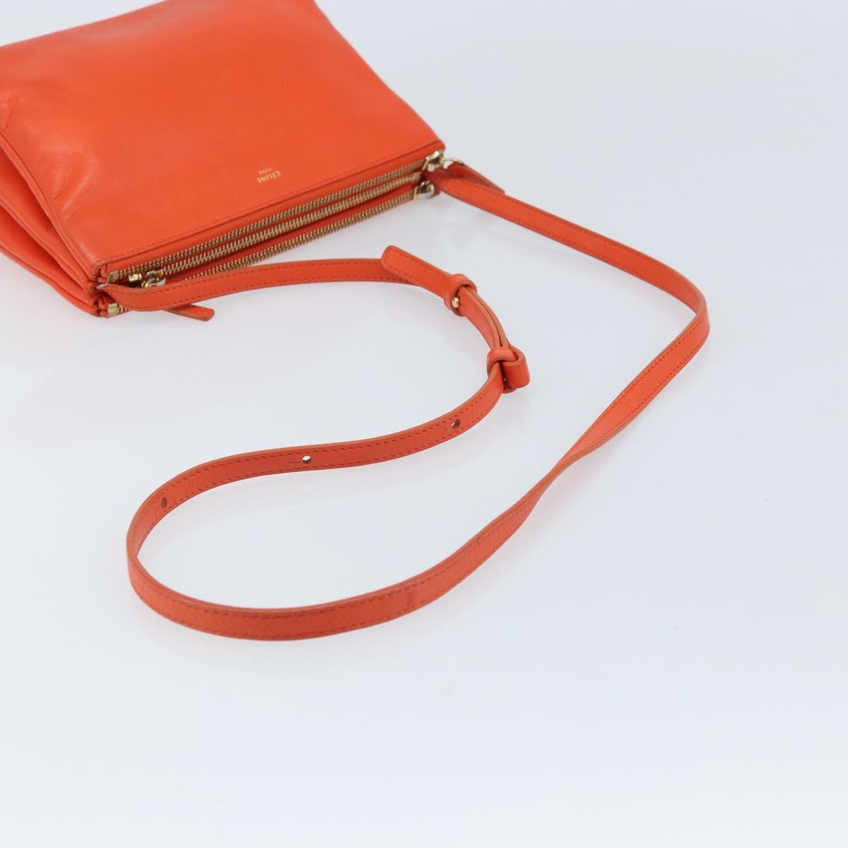 Celine Trio Leather Orange Leather Shoulder Bag Bag (Pre-Owned)